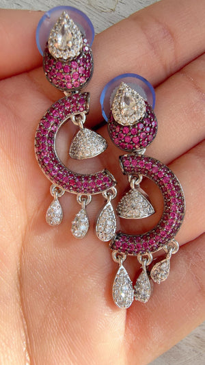 Silver Crystal Pave setting Ruby Earrings | Cubic Zirconia purple Hoops | | Everyday Luxury Jewelry | Gift for Her