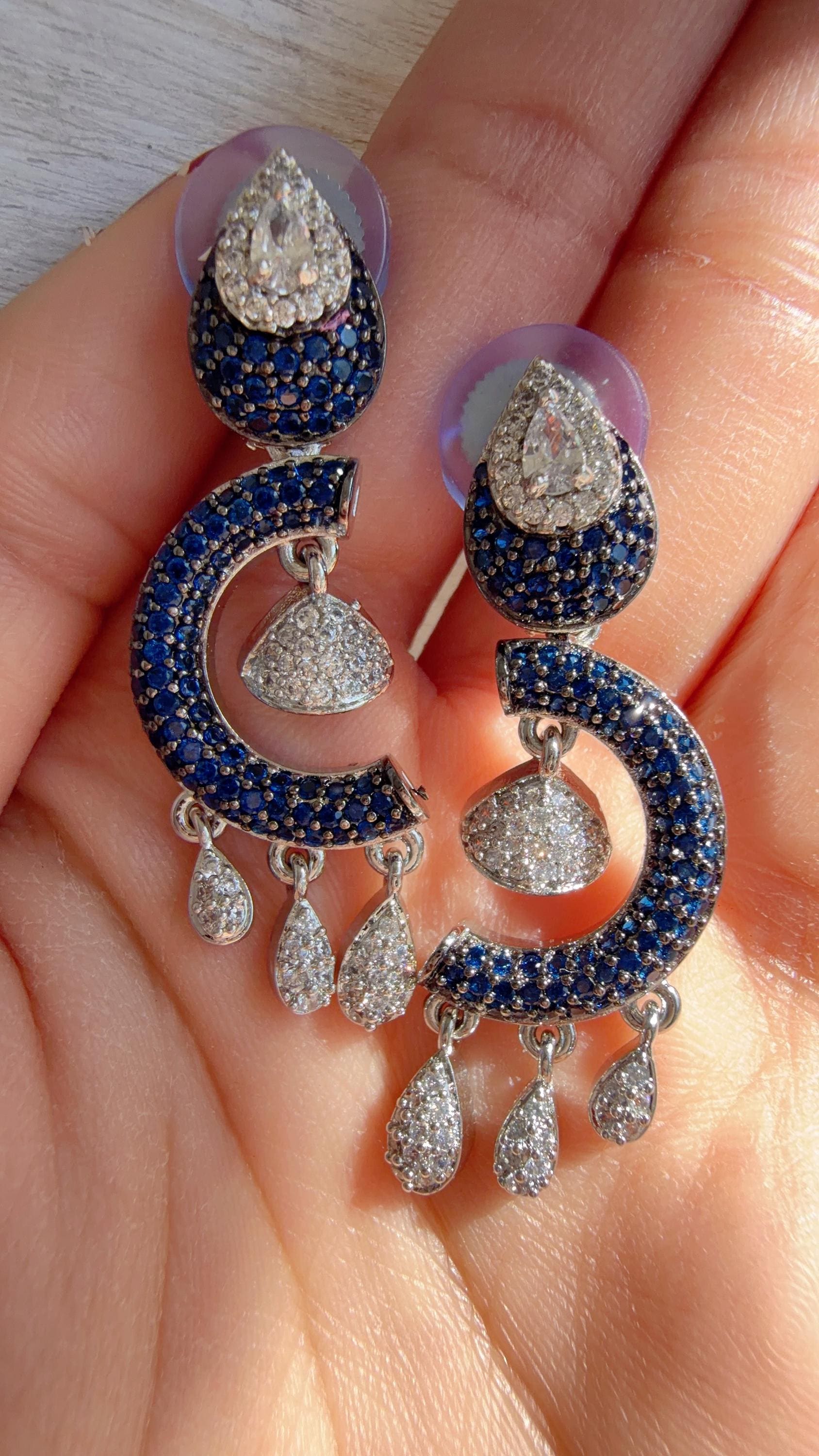 Silver Crystal Pave setting blue Earrings | Cubic Zirconia purple Hoops | | Everyday Luxury Jewelry | Gift for Her