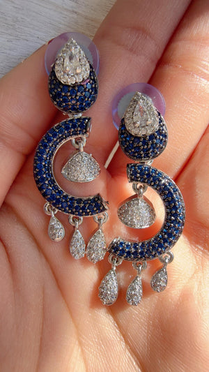 Silver Crystal Pave setting blue Earrings | Cubic Zirconia purple Hoops | | Everyday Luxury Jewelry | Gift for Her