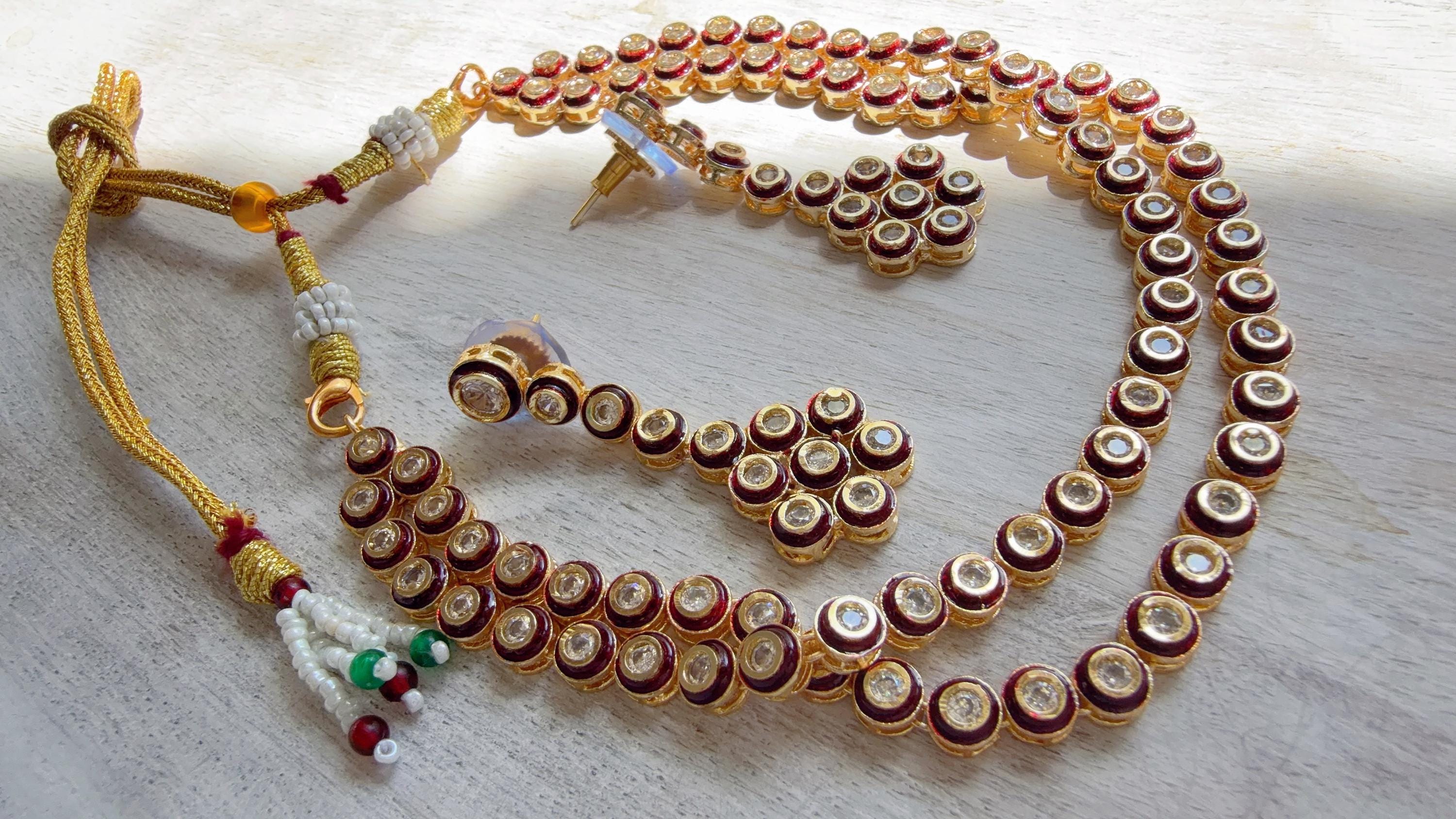 Polki Kundan Meena work Ruby Necklace Set with Earrings | Indian Bridal Wedding Necklace | Traditional Polki Necklace - Mehak