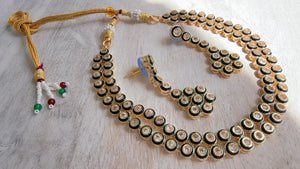 Polki Kundan Meena work Emerald Necklace Set with Earrings | Indian Bridal Wedding Necklace | Traditional Polki Necklace - Mehak