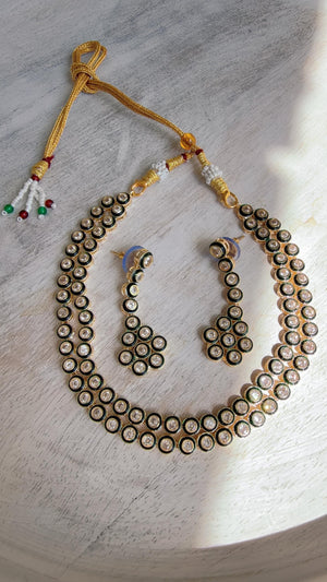 Polki Kundan Meena work Emerald Necklace Set with Earrings | Indian Bridal Wedding Necklace | Traditional Polki Necklace - Mehak