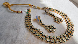 Polki Kundan Meena work Emerald Necklace Set with Earrings | Indian Bridal Wedding Necklace | Traditional Polki Necklace - Mehak