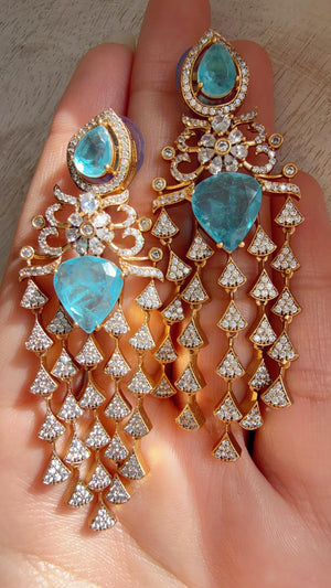 Moissanite kundan Firoza Earrings / American Diamond Earrings/ Statement doublet Danglers//Bridal Chandelier Earrings - Naina