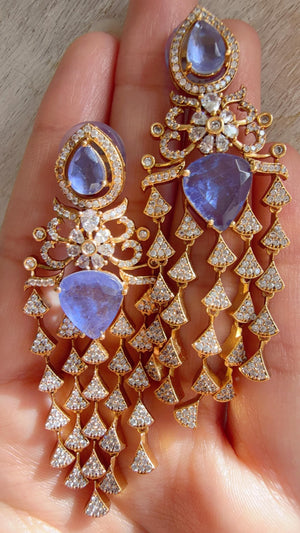Moissanite kundan Purple Earrings / American Diamond Earrings/ Statement doublet Danglers//Bridal Chandelier Earrings - Naina
