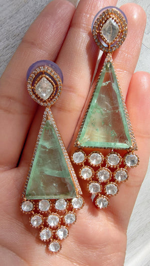 Geometric Pyramid Diamond Mint Earrings /American Diamond chandbali Earrings/Statement Danglers/Bridal Chandelier Earrings/