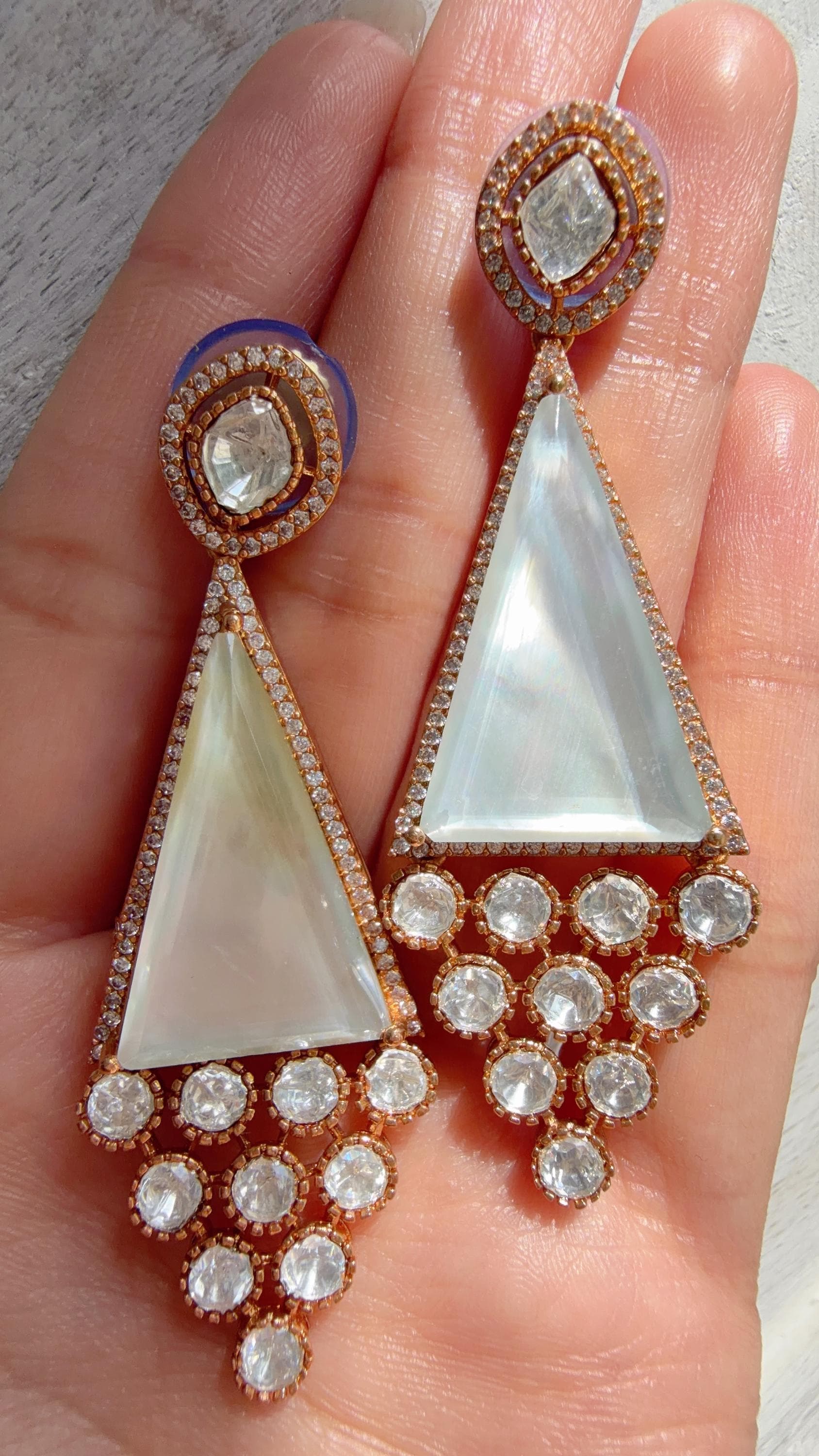 Geometric Pyramid Diamond Earrings /American Diamond chandbali Earrings/Statement Danglers/Bridal Chandelier Earrings/