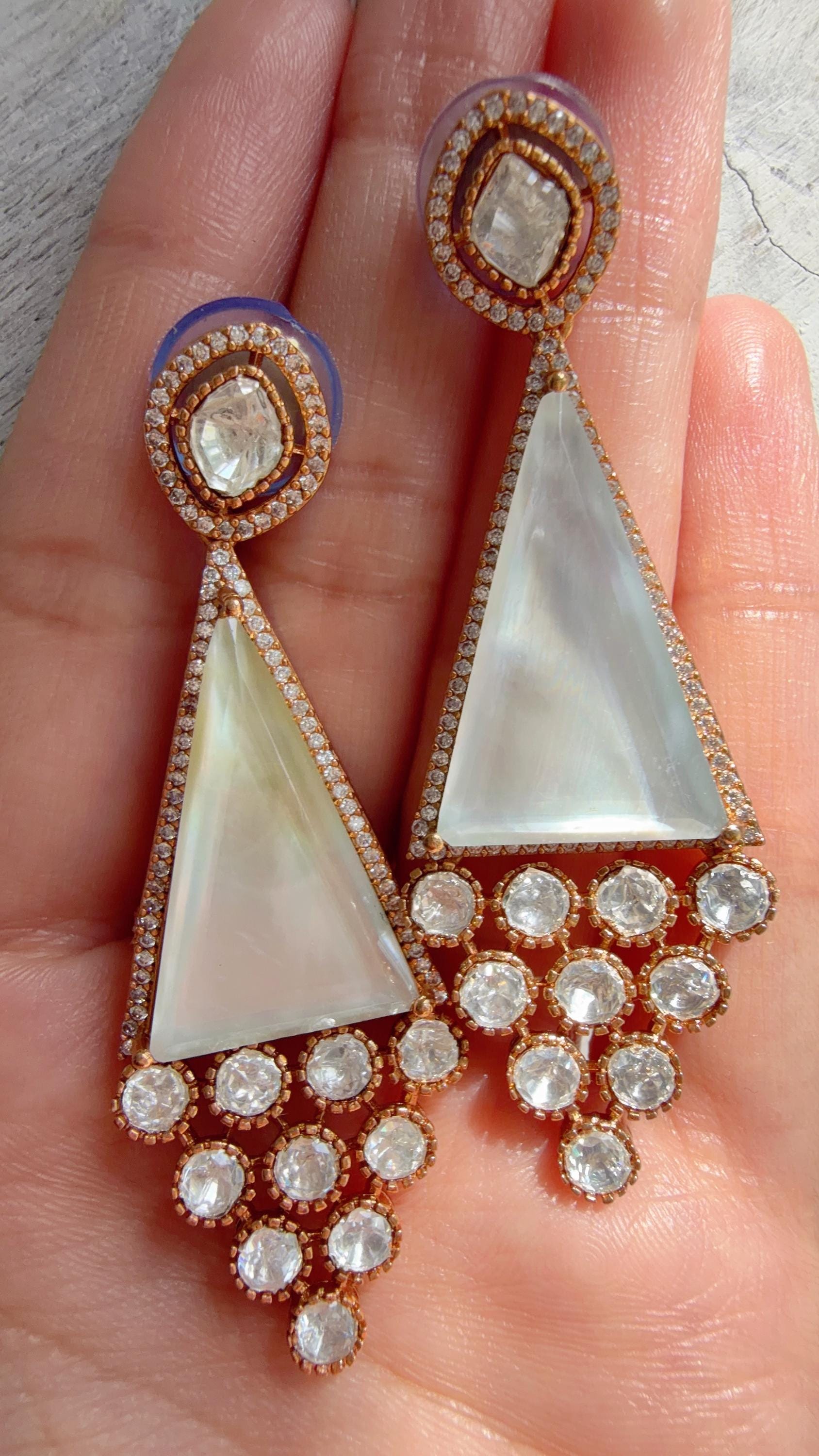 Geometric Pyramid Diamond Earrings /American Diamond chandbali Earrings/Statement Danglers/Bridal Chandelier Earrings/