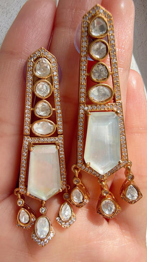 Moissanite Kundan Dangler Earrings /American Diamond Doublet Earrings/Statement Danglers/Bridal Chandelier Earrings/Navi
