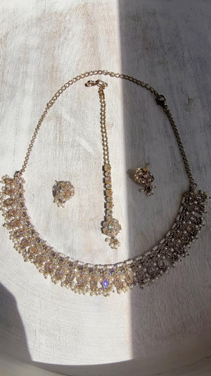 Petite look Antique Polki Kundan Mint pink Necklace Set with stud Earrings and Tikka | Indian Jewelry | Bridal Jewelry Kaur