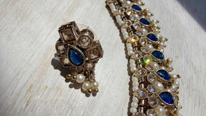 Petite look Antique Polki Kundan blue Necklace Set with stud Earrings and Tikka | Indian Jewelry | Bridal Jewelry Kaur