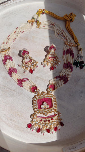 Ruby Diamond Rani Haar Necklace Set | Kundan Diamond Long Necklace | Indian Bridal Jewelry | Indian Wedding Necklace - Mary