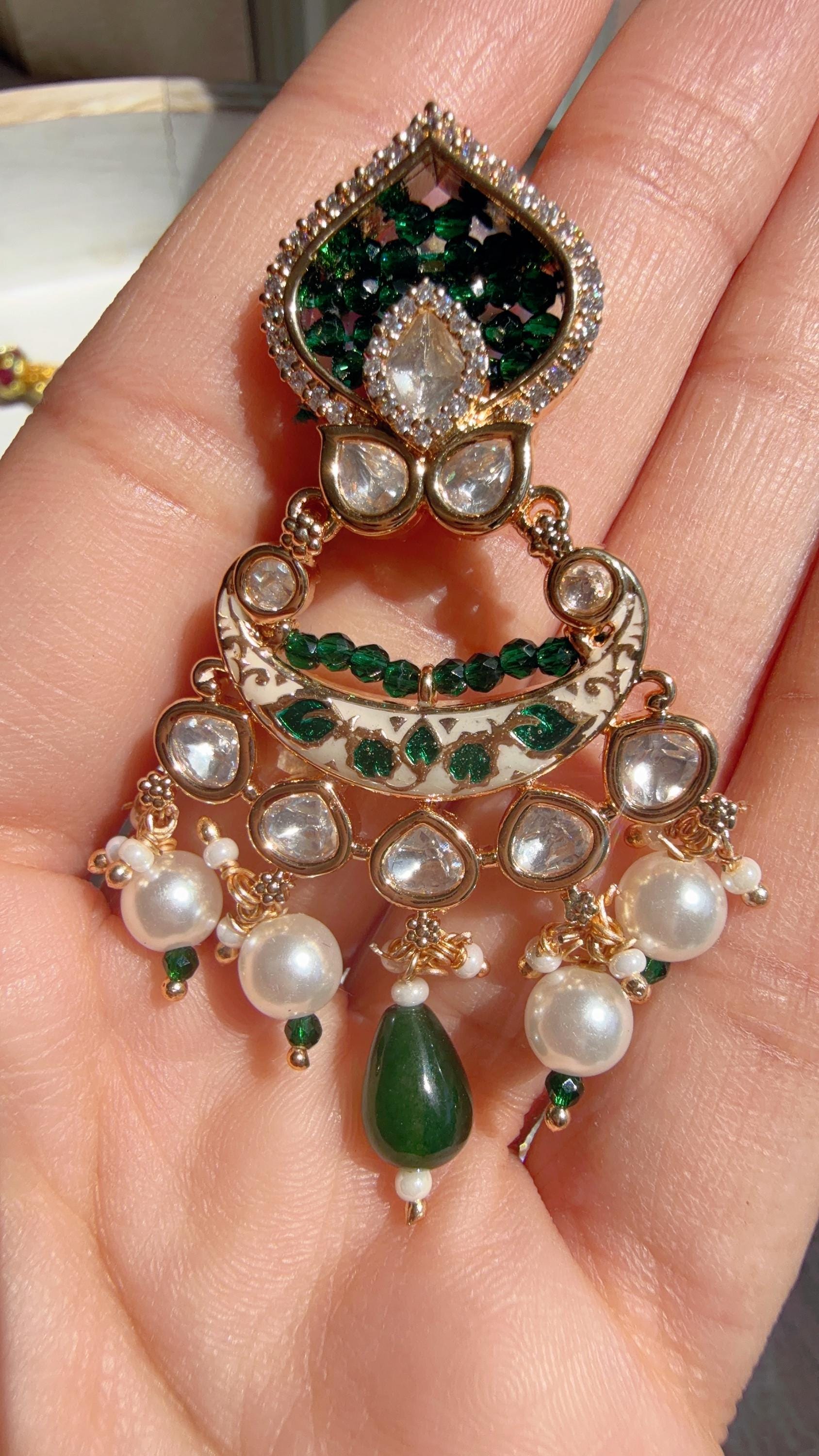 Emerald Green Kundan Rani Haar Necklace Set | Kundan Diamond Long Necklace | Indian Bridal Jewelry | Indian Wedding Necklace - Mary