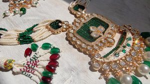 Emerald Green Kundan Rani Haar Necklace Set | Kundan Diamond Long Necklace | Indian Bridal Jewelry | Indian Wedding Necklace - Mary