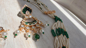 Emerald Green Kundan Rani Haar Necklace Set | Kundan Diamond Long Necklace | Indian Bridal Jewelry | Indian Wedding Necklace - Mary
