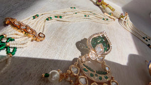 Emerald Green Kundan Rani Haar Necklace Set | Kundan Diamond Long Necklace | Indian Bridal Jewelry | Indian Wedding Necklace - Mary