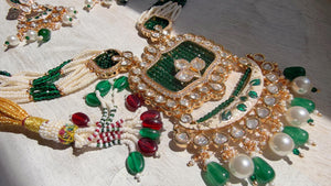 Emerald Green Kundan Rani Haar Necklace Set | Kundan Diamond Long Necklace | Indian Bridal Jewelry | Indian Wedding Necklace - Mary
