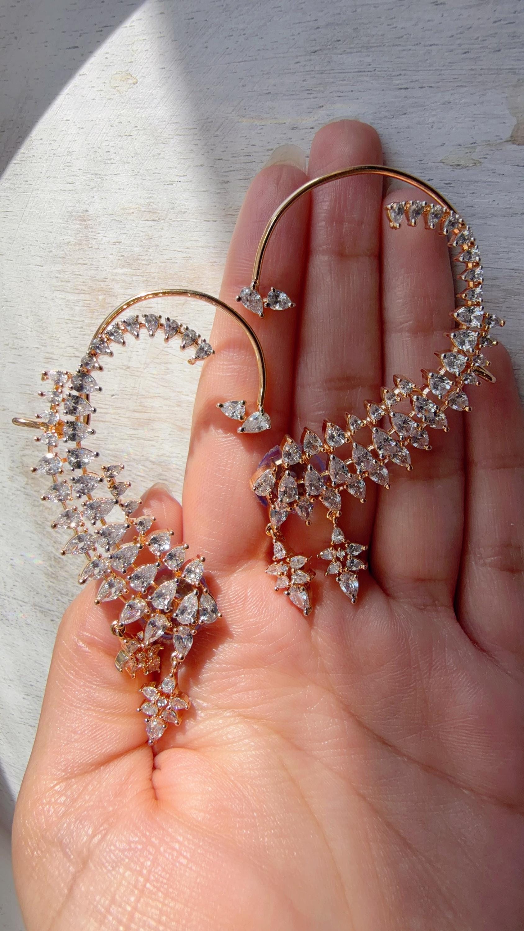 Diamond Earcuff 2 tone diamond Jhumkas/ear cuff jhumka / CZ Statement Ear Cuff earrings/Indian wedding jewelry