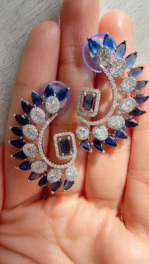 Diamond silver medium length Blue earrings /Indian Studs/Indian Jewelry/diamond Studs/Statement Stud Earring/