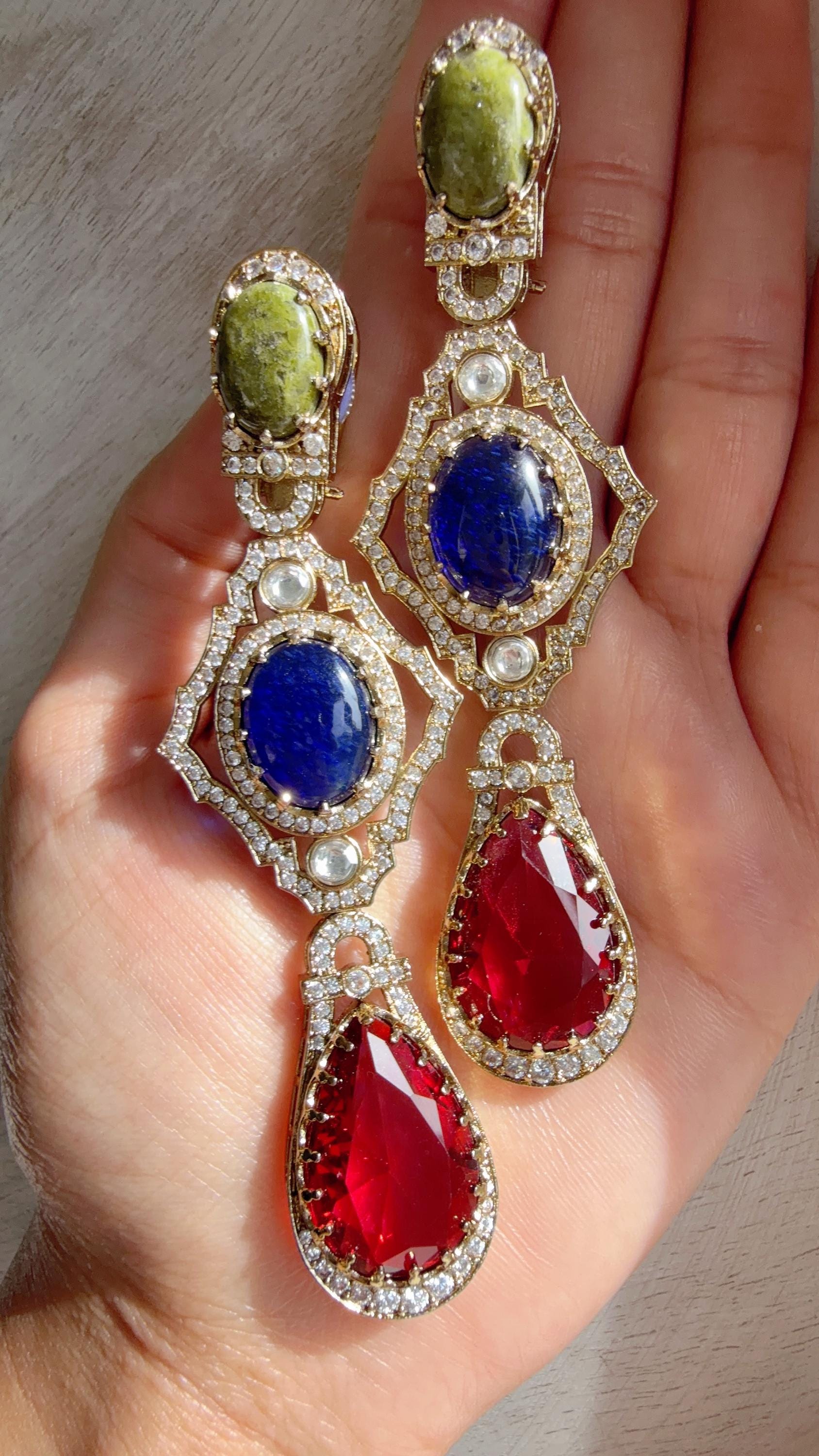 Moissanite Diamond Drop Multi Earrings /American Diamond Doublet Earrings/Statement Danglers/Bridal Chandelier Earrings/