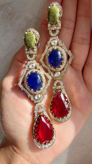 Moissanite Diamond Drop Multi Earrings /American Diamond Doublet Earrings/Statement Danglers/Bridal Chandelier Earrings/