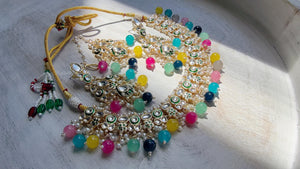 Multi Pearl Meenakari Kundan Necklace Set with Long Jhumka & Tikka | Bridal Kundan Choker | Indian Wedding Jewelry