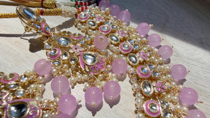 Light Purple Pearl Meenakari Kundan Necklace Set with Long Jhumka & Tikka | Bridal Kundan Choker | Indian Wedding Jewelry