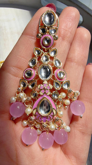 Light Purple Pearl Meenakari Kundan Necklace Set with Long Jhumka & Tikka | Bridal Kundan Choker | Indian Wedding Jewelry