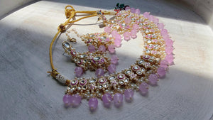 Light Purple Pearl Meenakari Kundan Necklace Set with Long Jhumka & Tikka | Bridal Kundan Choker | Indian Wedding Jewelry