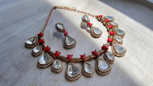 Diamond Coral Hasli Necklace Set | Indian Bridal Hasli | Statement Wedding Jewelry