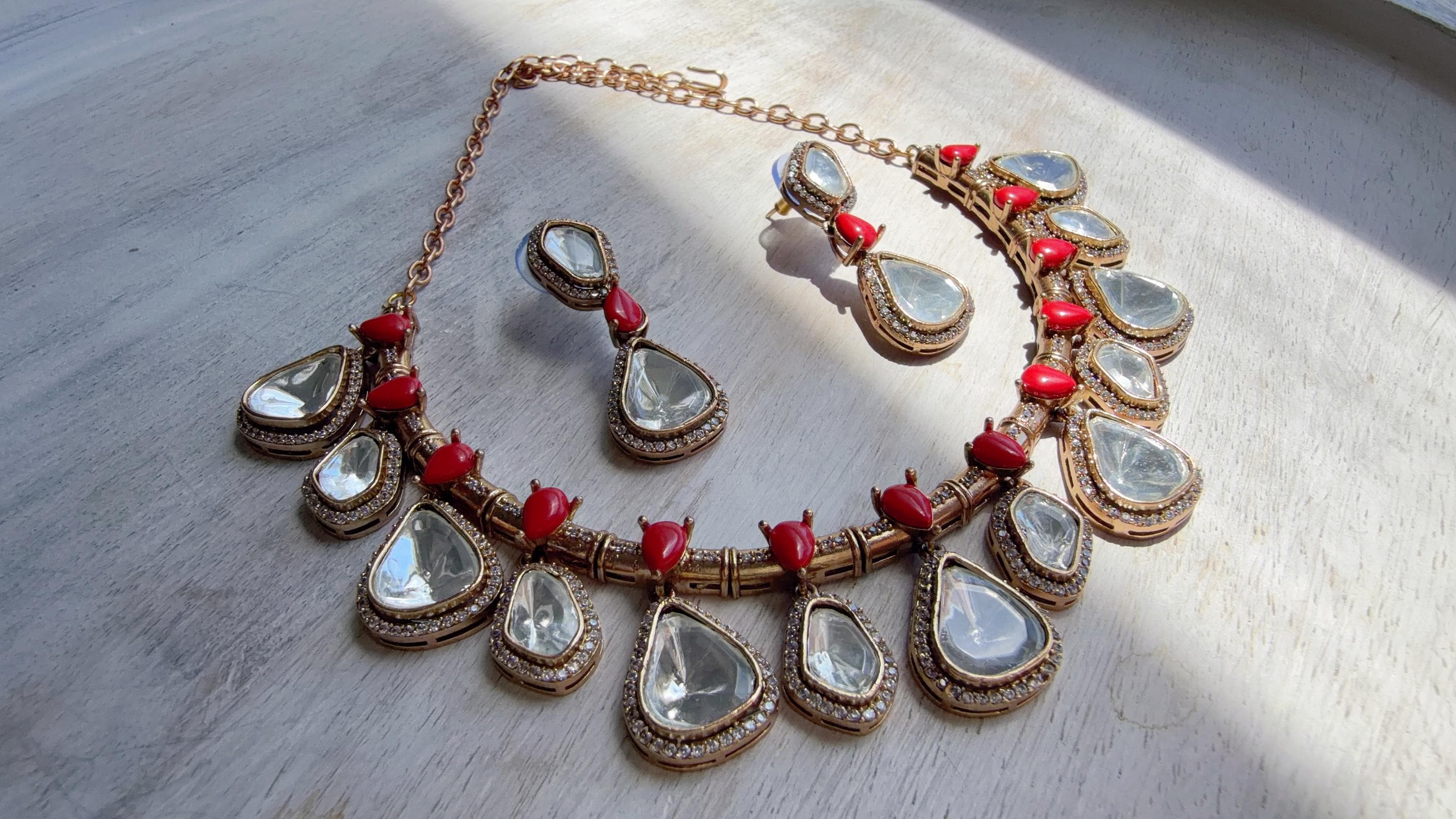 Diamond Coral Hasli Necklace Set | Indian Bridal Hasli | Statement Wedding Jewelry
