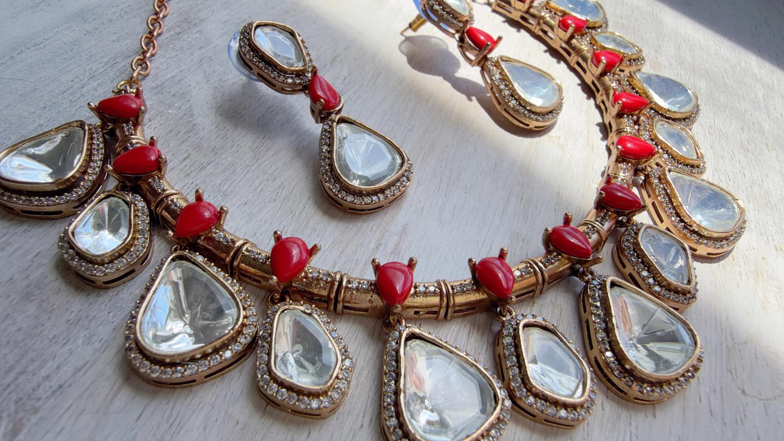 Diamond Coral Hasli Necklace Set | Indian Bridal Hasli | Statement Wedding Jewelry