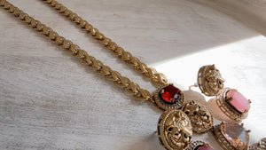 Sabyasachi-Inspired Ruby Pink Long Chain Necklace Set | Kundan Stone Bridal Jewelry | Indian Wedding Necklace – Naina