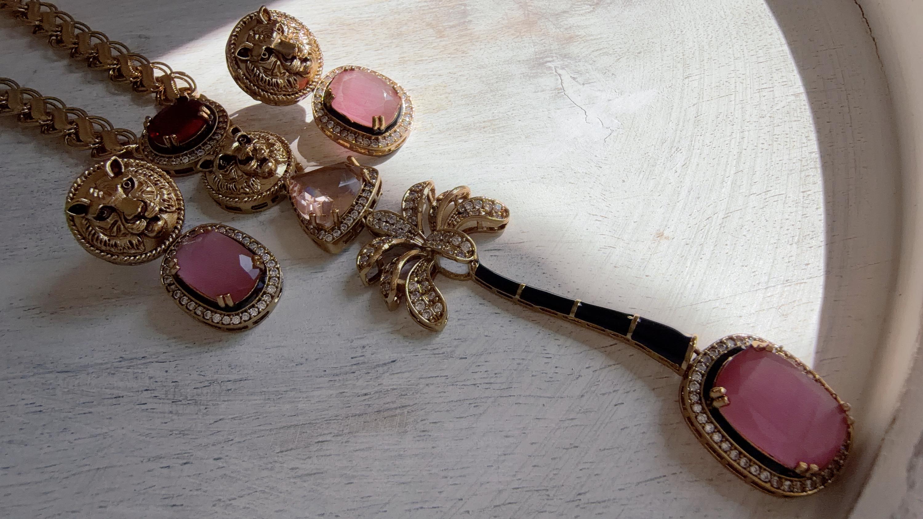 Sabyasachi-Inspired Ruby Pink Long Chain Necklace Set | Kundan Stone Bridal Jewelry | Indian Wedding Necklace – Naina