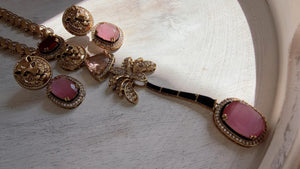 Sabyasachi-Inspired Ruby Pink Long Chain Necklace Set | Kundan Stone Bridal Jewelry | Indian Wedding Necklace – Naina