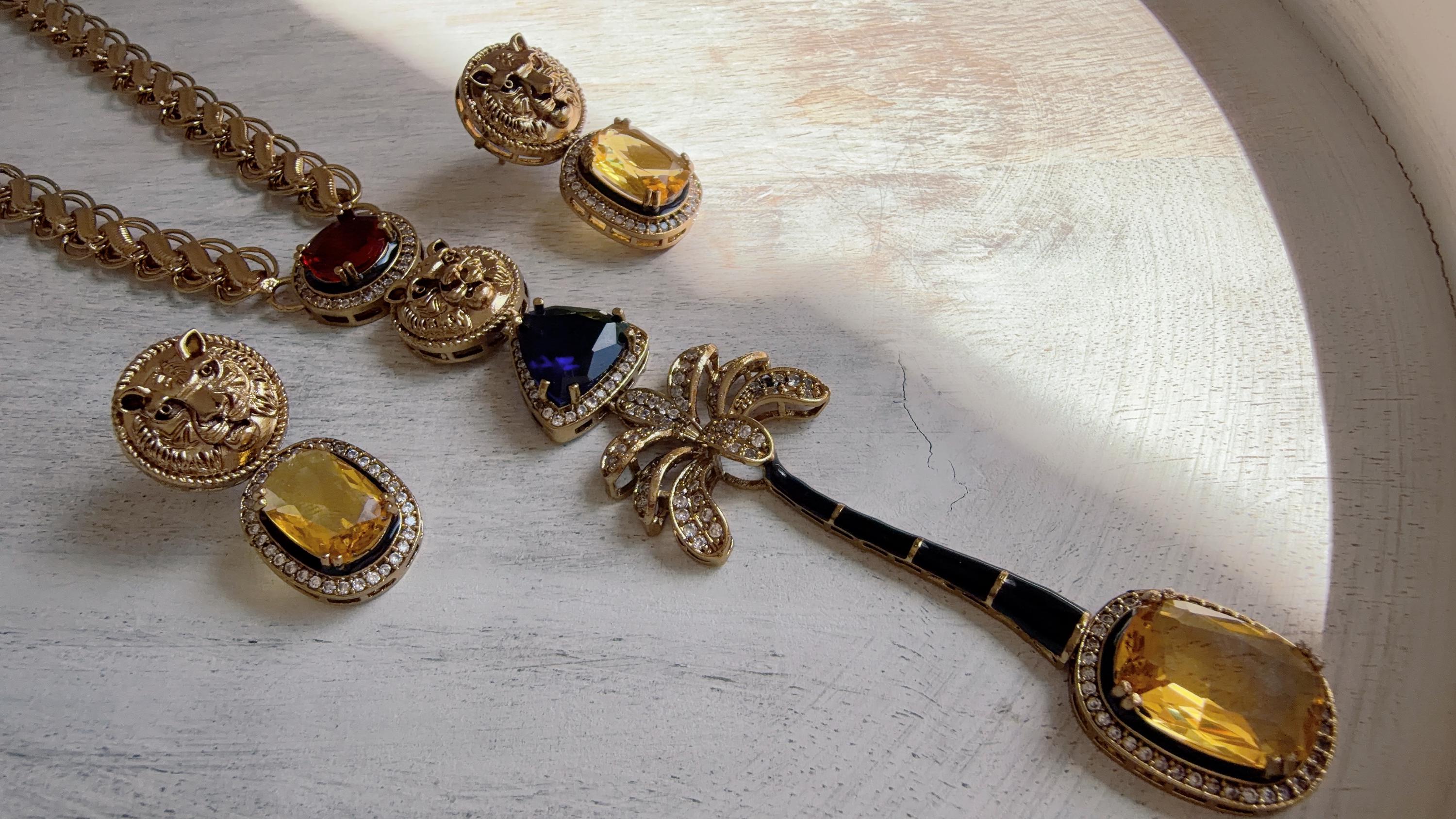 Sabyasachi-Inspired Blue Yellow Long Chain Necklace Set | Kundan Stone Bridal Jewelry | Indian Wedding Necklace – Naina