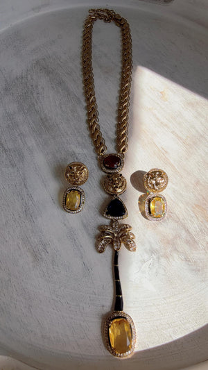 Sabyasachi-Inspired Blue Yellow Long Chain Necklace Set | Kundan Stone Bridal Jewelry | Indian Wedding Necklace – Naina