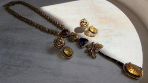 Sabyasachi-Inspired Blue Yellow Long Chain Necklace Set | Kundan Stone Bridal Jewelry | Indian Wedding Necklace – Naina