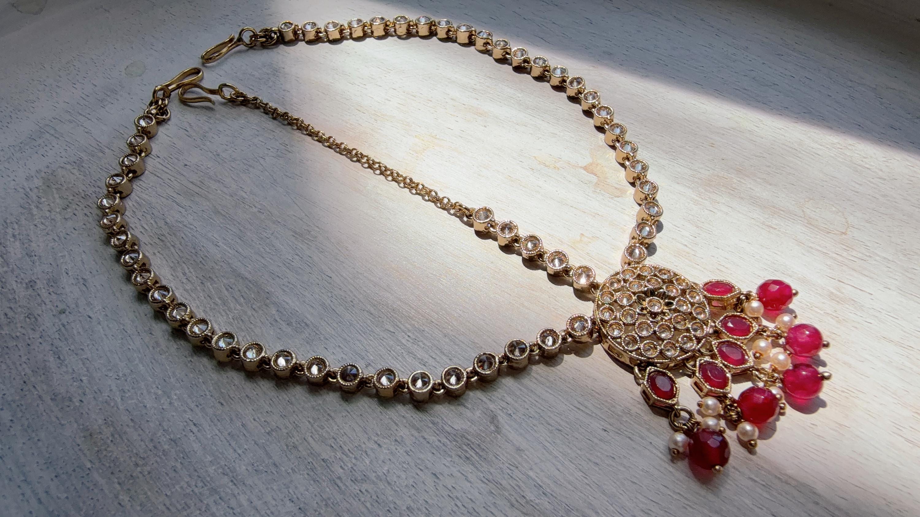 Antique Gold Maatha Patti Headpiece:/Matha Phool/ bridal hair jewelry/Kundan Mathapatti