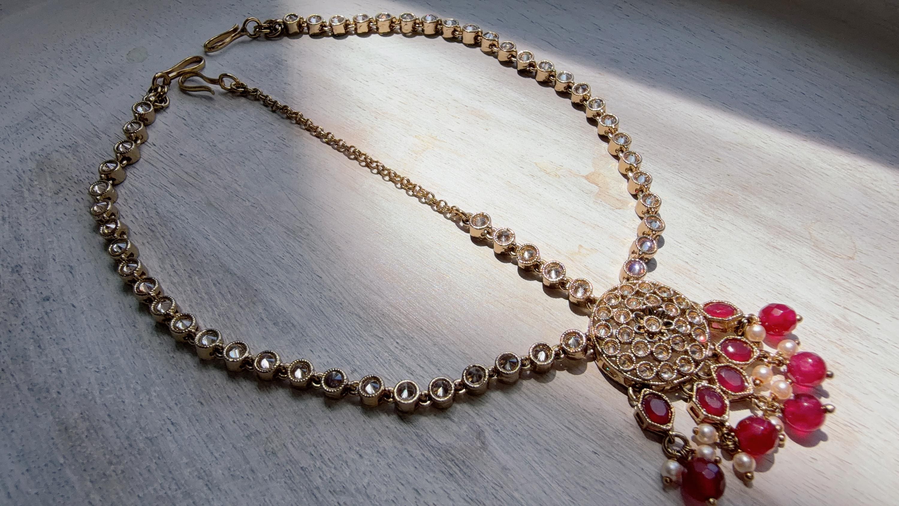 Antique Gold Maatha Patti Headpiece:/Matha Phool/ bridal hair jewelry/Kundan Mathapatti