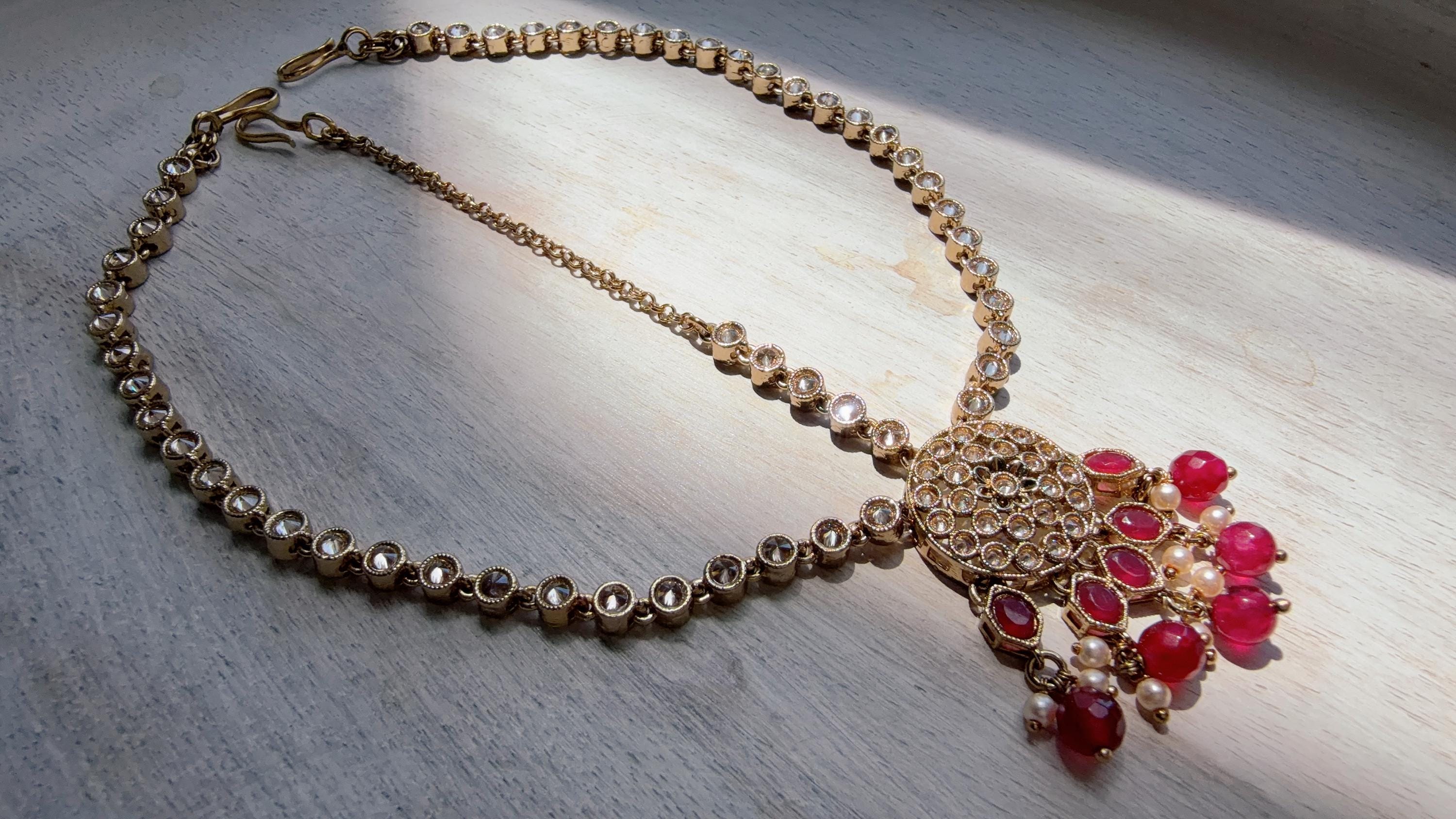 Antique Gold Maatha Patti Headpiece:/Matha Phool/ bridal hair jewelry/Kundan Mathapatti