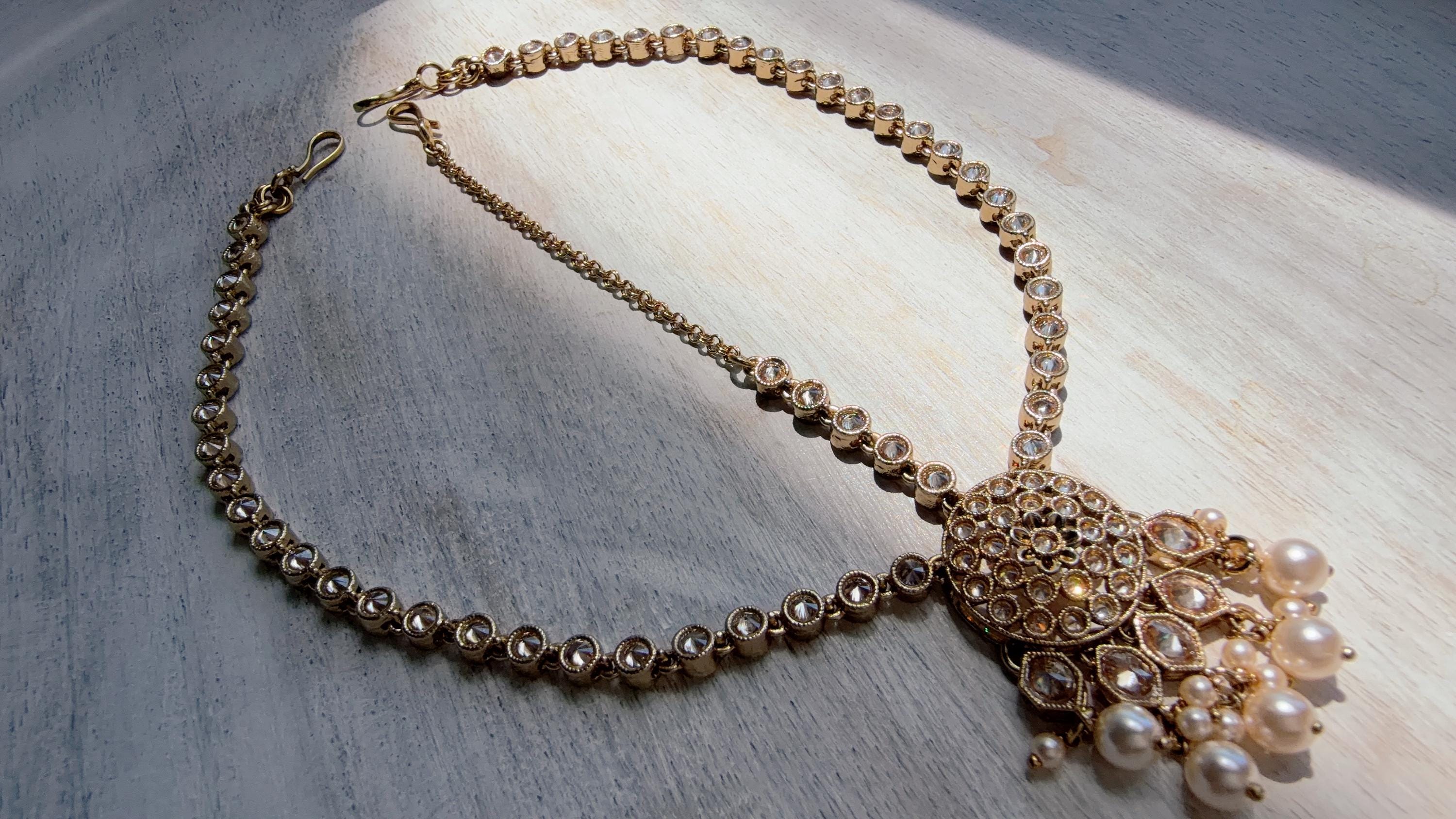 Antique Gold Maatha Patti Headpiece:/Matha Phool/ bridal hair jewelry/Kundan Mathapatti