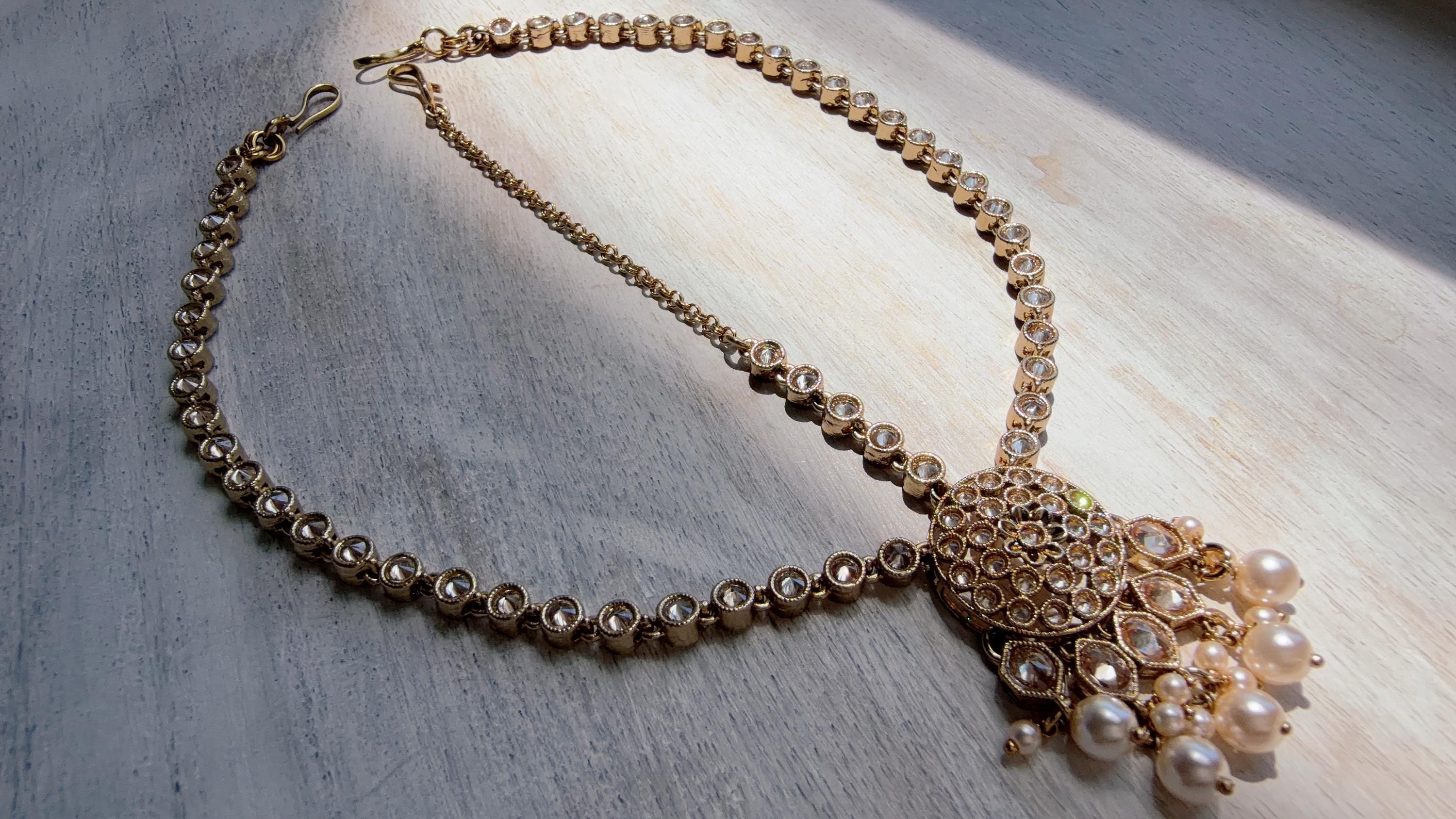 Antique Gold Maatha Patti Headpiece:/Matha Phool/ bridal hair jewelry/Kundan Mathapatti