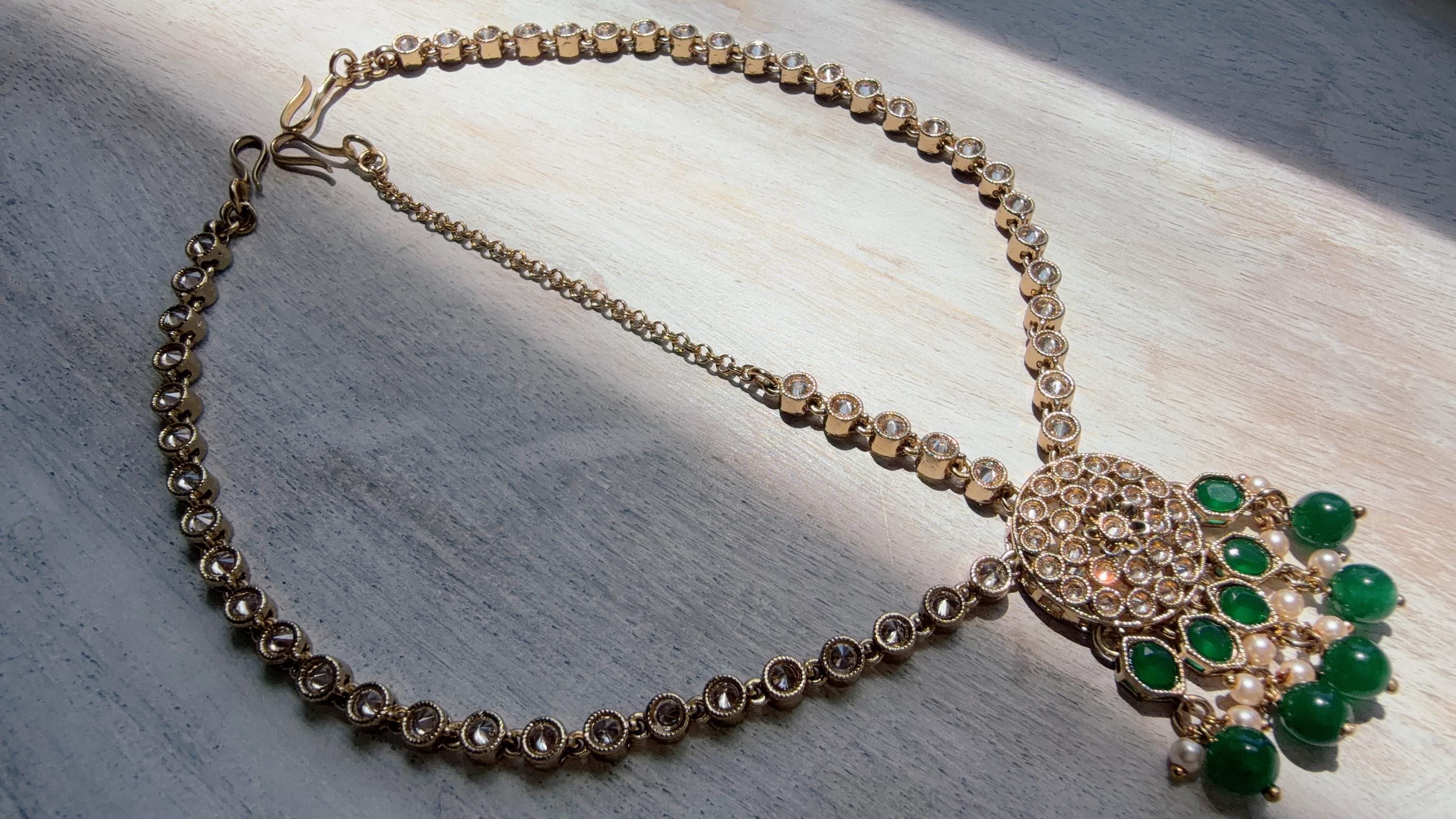 Antique Gold Maatha Patti Headpiece:/Matha Phool/ bridal hair jewelry/Kundan Mathapatti
