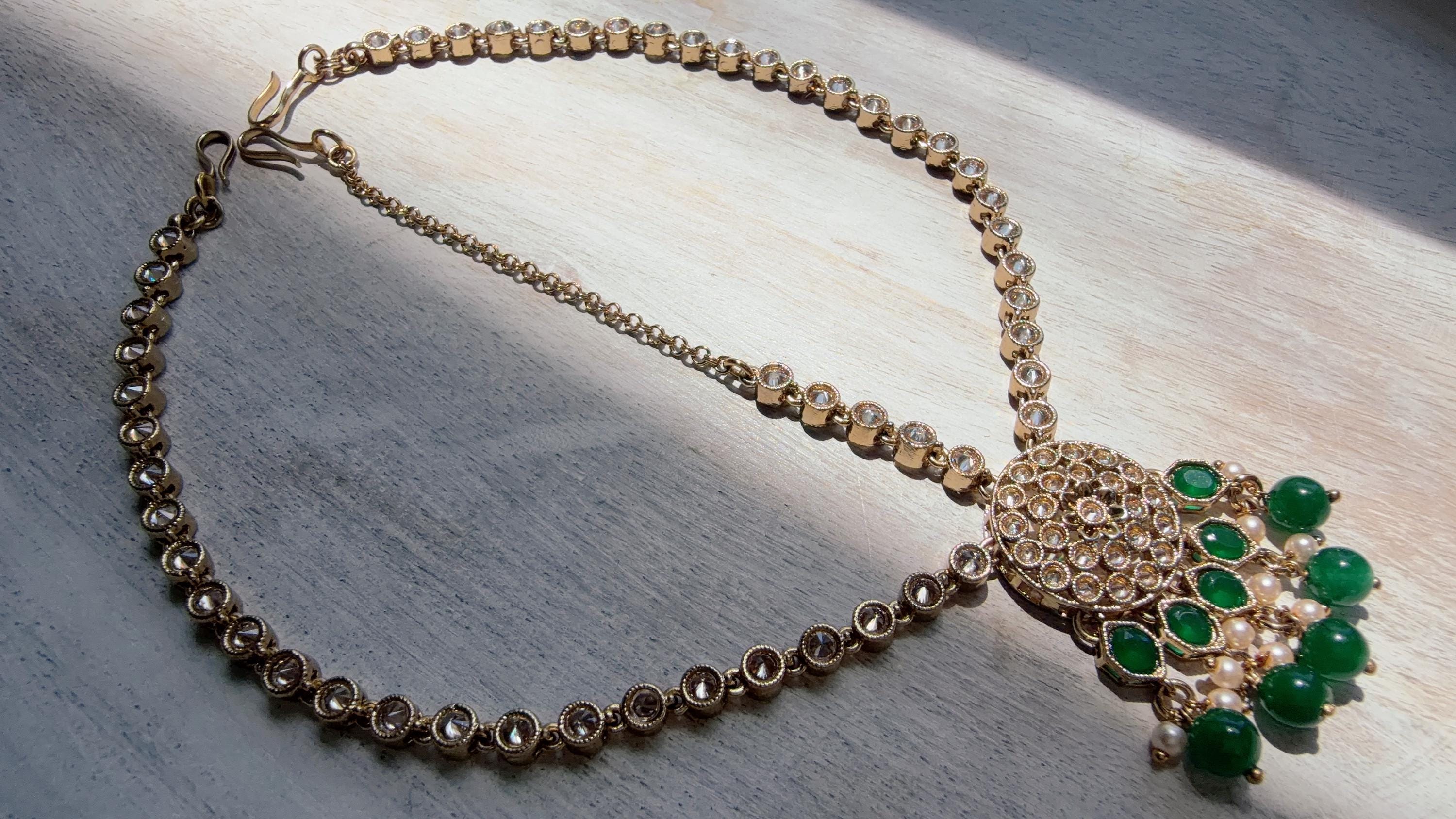 Antique Gold Maatha Patti Headpiece:/Matha Phool/ bridal hair jewelry/Kundan Mathapatti