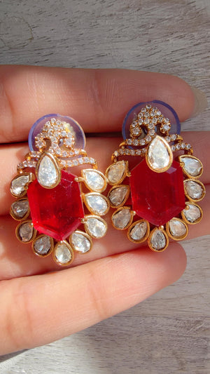 Ruby Moissanite Stone Earrings/Diamond Kundan Studs /Indian Jewelry /Statement Earring - Ankita