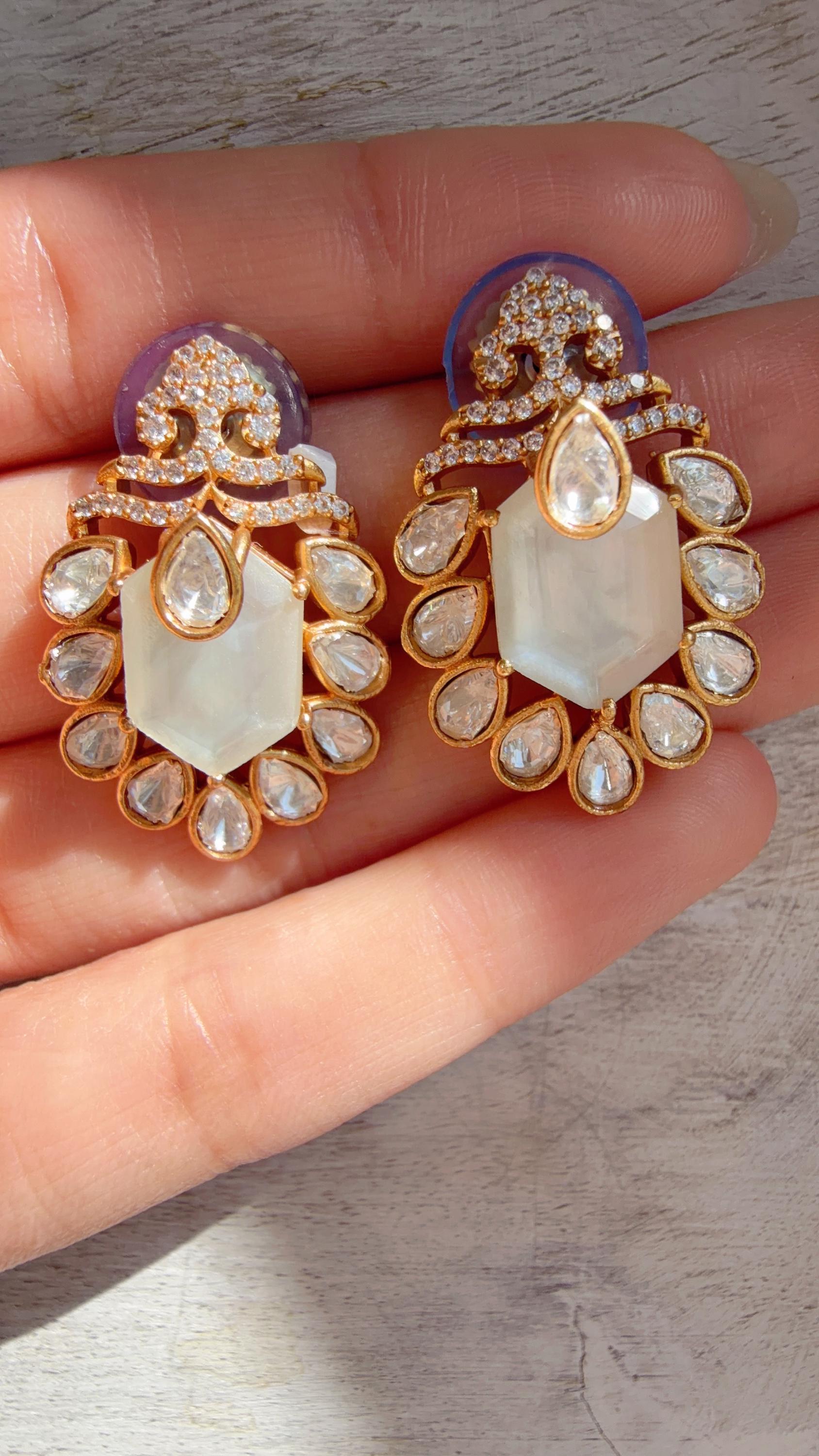 Moissanite Stone Earrings/Diamond Kundan Studs /Indian Jewelry /Statement Earring - Ankita