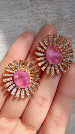 Baby Pink Moissanite Stone Earrings/Diamond Kundan Studs /Indian Jewelry /Statement Earring - Shanaya