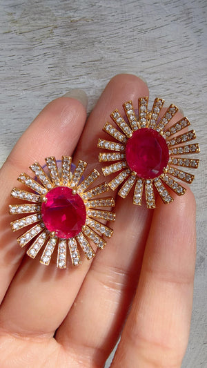 Ruby Moissanite Stone Earrings/Diamond Kundan Studs /Indian Jewelry /Statement Earring - Shanaya