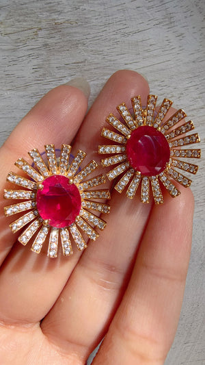 Ruby Moissanite Stone Earrings/Diamond Kundan Studs /Indian Jewelry /Statement Earring - Shanaya